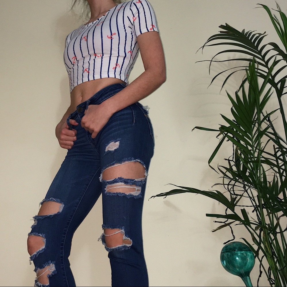 Short sleeve cropped sailor shirt
